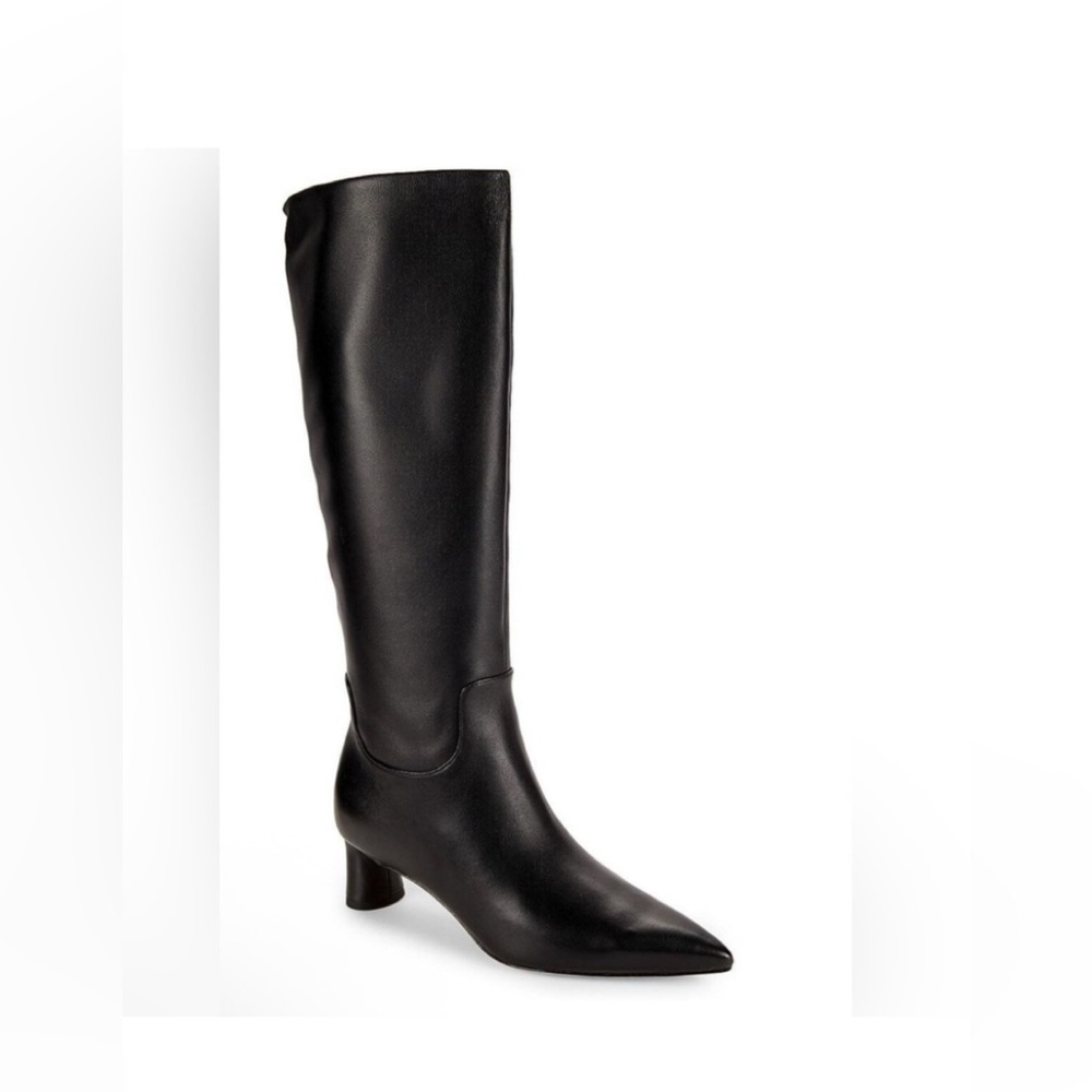 Vince Floris Mid Calf Pointed Toe Black Leather Boots 35.5=5.5 US